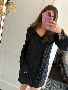 Novella Royale Black Rayon Button Down Midi Dress XS
